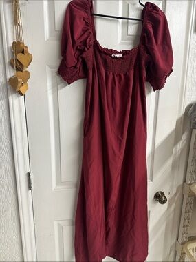 Kirundo Smocked Puff Sleeve Maxi Dress in Wine
